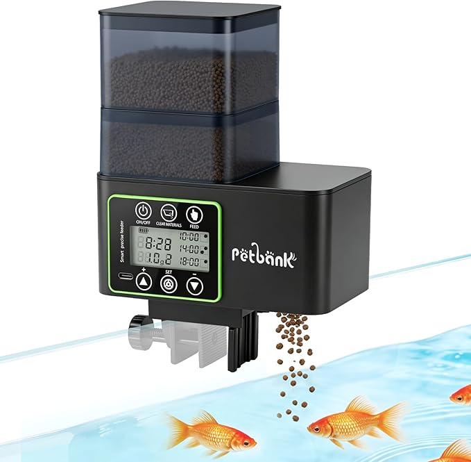 Automatic Fish Feeder for Aquarium - 230/510ml Timer Fish Feeder Dispenser with 0.1-2g Precision Feeding, Moisture-Proof Auto Fish Feeder with Feed Cleaning & Shortage Alert, USB Rechargeable