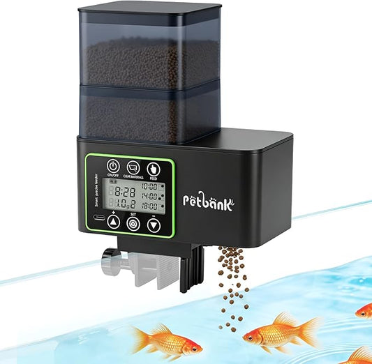 Automatic Fish Feeder for Aquarium - 230/510ml Timer Fish Feeder Dispenser with 0.1-2g Precision Feeding, Moisture-Proof Auto Fish Feeder with Feed Cleaning & Shortage Alert, USB Rechargeable