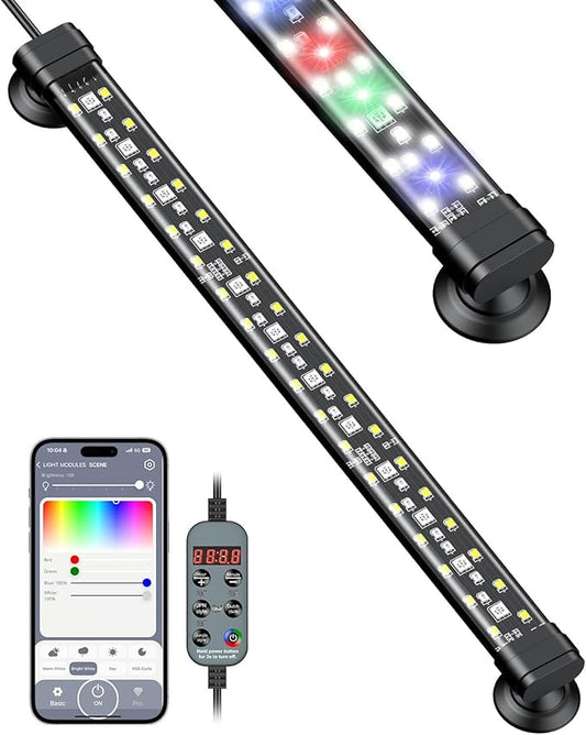Pawfly Aquarium Light with Bluetooth for Plants, 6.5W 12 inch Full Spectrum Fish Tank Light for 13-22 inch Fish Tanks, Submersible LED Lights with App Control, Timer Modes & Adjustable Brightness