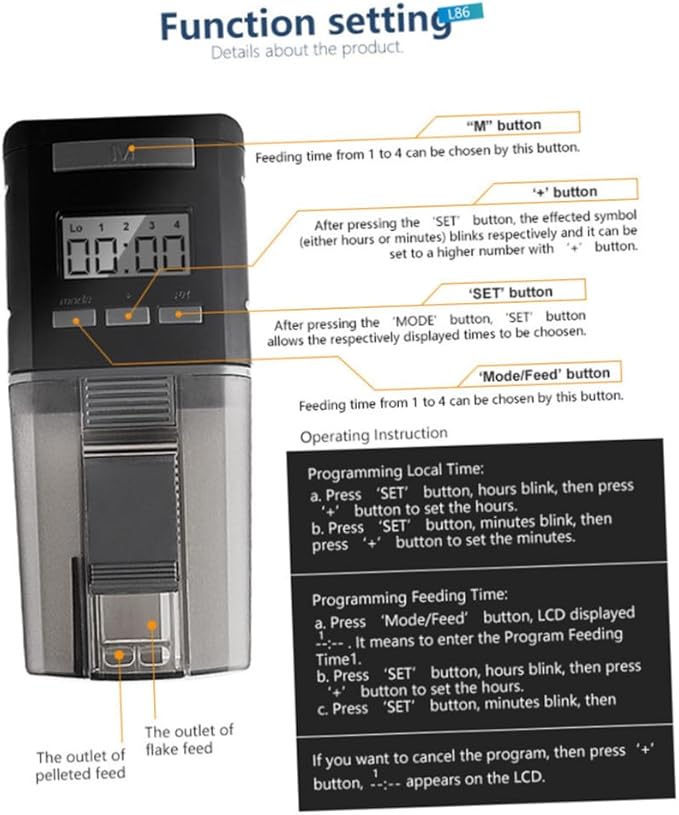 Angoily Automatic Fish Feeder Intelligent Timing Device for Fish Tanks and Ponds Capacity Feeding Schedule for Vacation Use Black Design