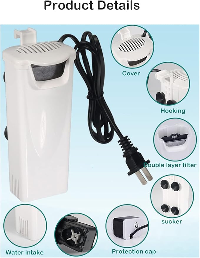 Aquarium Filter Fish Tank Filter for Turtle Tanks, Reptiles, Amphibians, Frog, Cichlids, Newt or Fish Tank Waterfall Flow Water Clean Pump (White Filter)