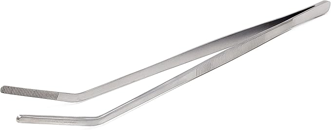 A2Z-Aquascaping Maintenance Tools Accessories,Anti-Rust Stainless Steel Tweezers Scissors Spatula for Aquarium Tank Clean, Fish Tank, Bonsai, Algae Scrapers (12" Serrated Tweezers - Angled)