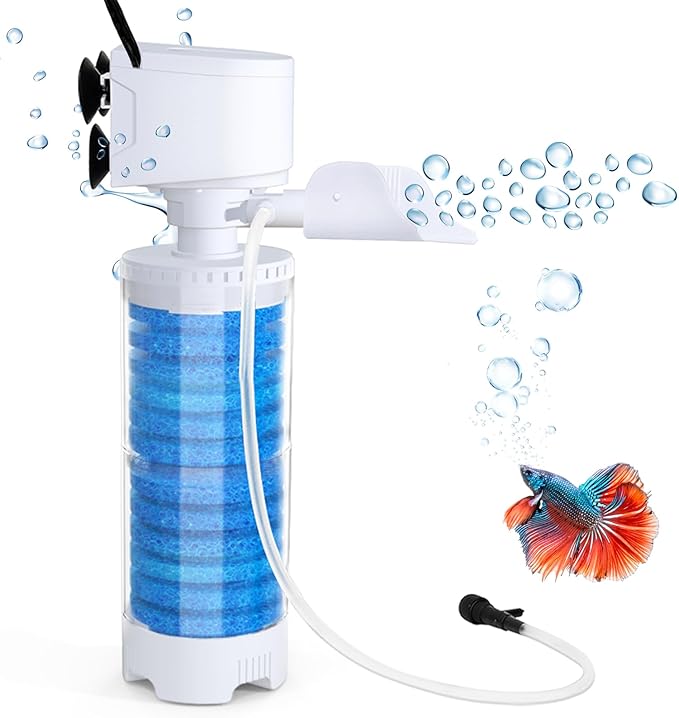 fishkeeper 20-100 Gal Multifunction Power Aquarium Filter, Up to 320GPH Adjustable Bubble & Silent Dual Mode Internal Fish Tank Filter for Filtration, Oxygenation, Circulation, Wavemaker