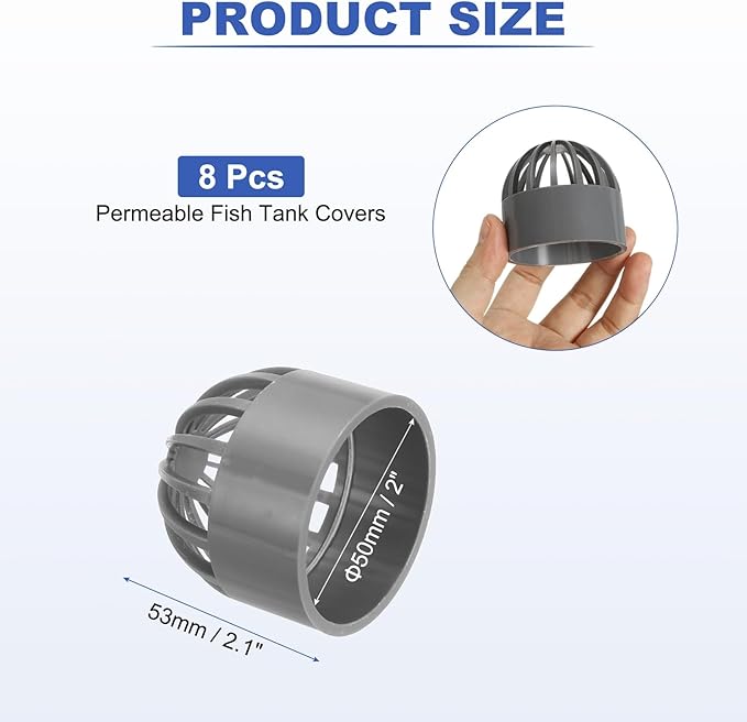 PATIKIL 2 Inch (50mm) Fish Cover Permeable Cap, 8 Pcs PVC Breathable Cap Aquarium Guard Fish Tank Intake Cover, Gray