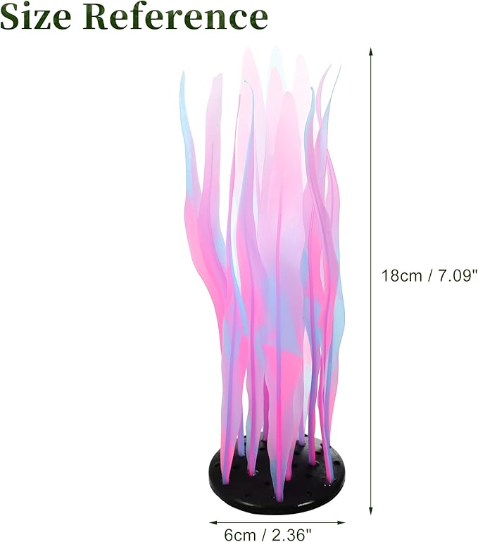 Aquarium Glowing Kelp Plant, Soft Silicone Glowing Fish Tank Decorations, Fluorescence Coral Decor for Aquarium Decor Pink 2pcs