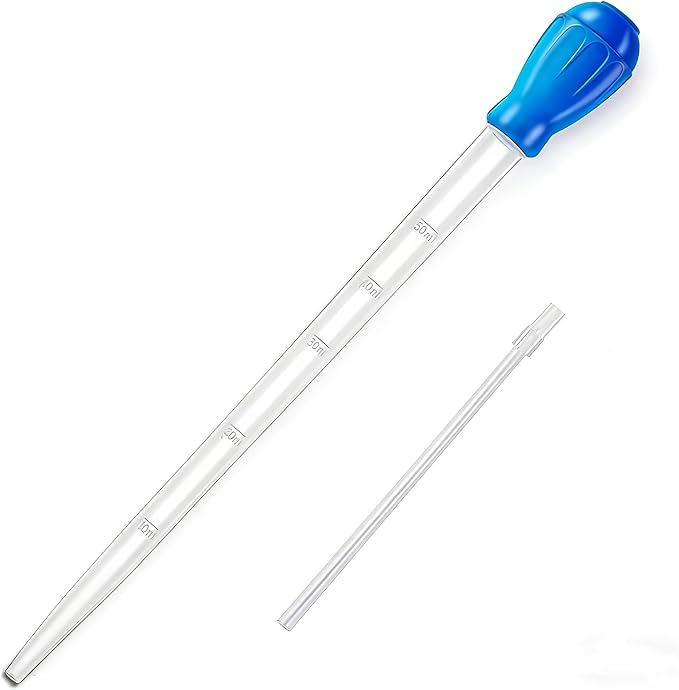 27.7IN Extra Long Blue Turkey Baster for Aquarium, 50ml Fish Tank Cleaning Siphon Aquarium Water Changer, Aquarium Waste Remover