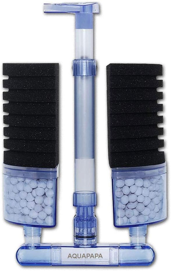 Multi Layer Filter Media Biochemical Dual Sponges Filters with Extendable Telescopic Air Flow Outlet Air Pump Driven for Betta Fry Aquarium Fish Tank Up to 50 Gallon (1-Pack, Black Sponge)