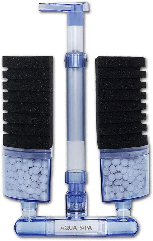 Multi Layer Filter Media Biochemical Dual Sponges Filters with Extendable Telescopic Air Flow Outlet Air Pump Driven for Betta Fry Aquarium Fish Tank Up to 50 Gallon (1-Pack, Black Sponge)