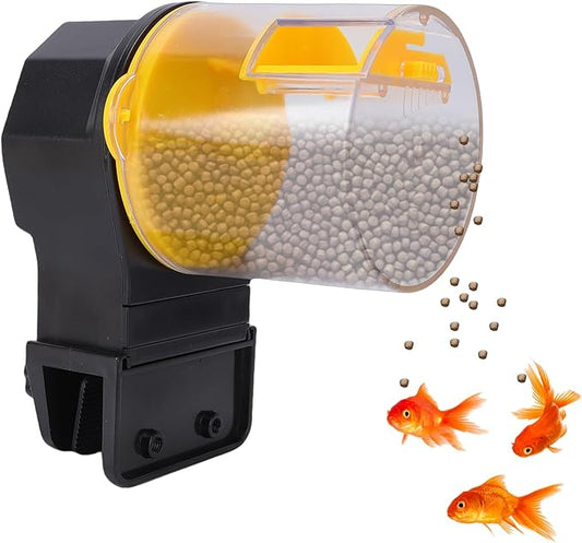 Hancaner Automatic DualMode Fish Feeder for Aquarium, Convenient 12/24 Hour Timer Feeder for Fish Tank, BatteryPowered Operation, Suitable Various Aquarium Sizes (Yellow)