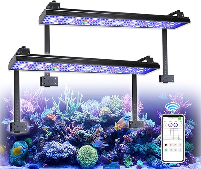 PopBloom H75 WiFi 2PCS Reef Marine LED Light with Arm, Full Spectrum Aquarium LED Light for 180cm 6ft 72inch Saltwater Coral Reef Marine Aquarium Fish Tank, Programmable 4 Channels, Smart APP Control