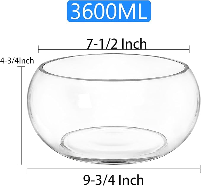 Jucoan 0.9 Gallon Glass Fish Bowl with Decor, Clear Round Shallow Glass Bowl for Betta Fish and Aquatic Plants, Includes Aquarium Decor Stones, Tree and Fish Nets for Holiday Wedding Centerpiece