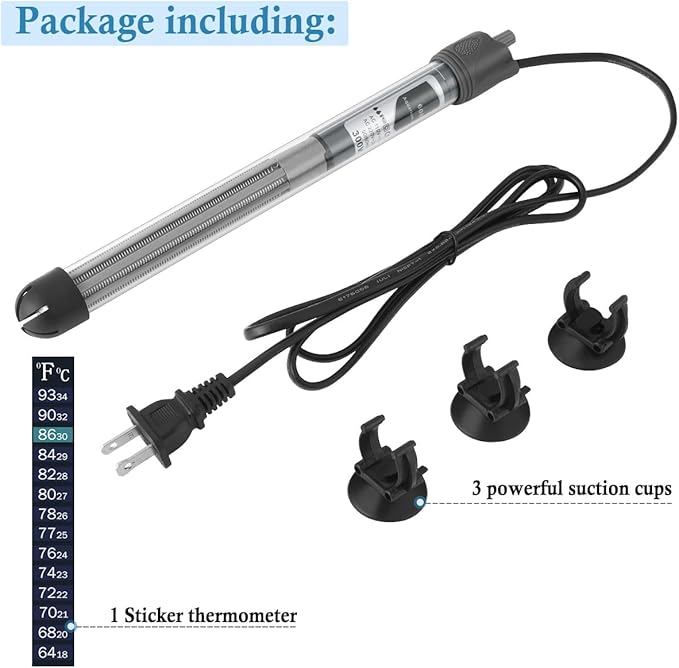HITOP 200W Adjustable Aquarium Heater, Submersible Fish Tank Heater Thermostat with Suction Cups for 30-45Gal
