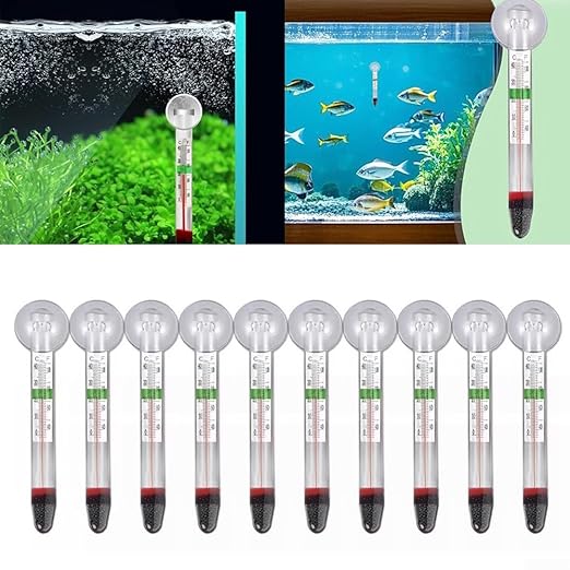 Minhe Aquarium Thermometer Set of 10 with Clear Temperature Display, Secure Suction Cup, and Double Layer Glass, Suitable for Fish Tanks and Turtle Habitats