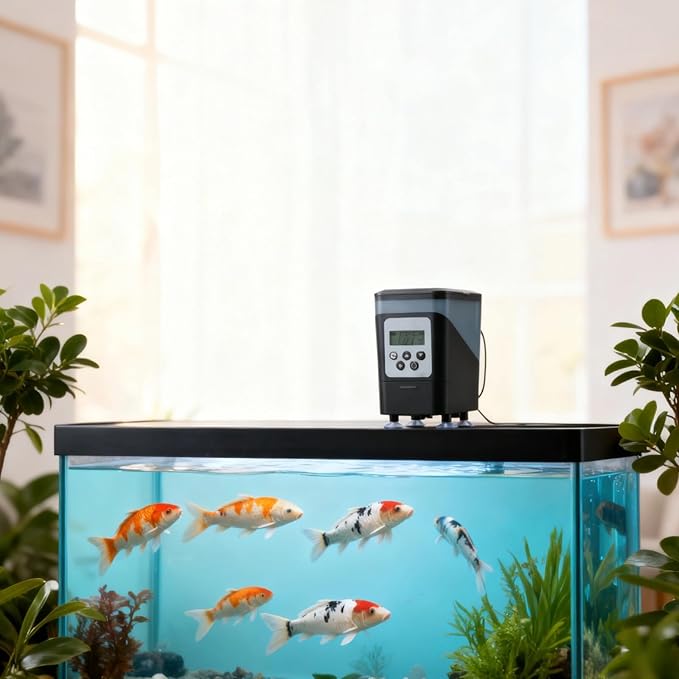 Automatic Fish Feeder X1 Pro for Aquarium, 15.22 Oz / 450 Ml, LCD Display, Adjustable Dispenser, 3 Outlets, Fish/Turtle Universal, Suction Cups