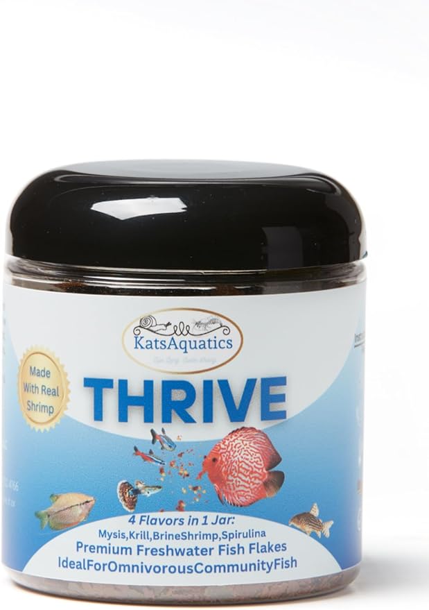 Thrive Community Fish Flakes- 4 Flavors in One - Made with Real Shrimp - Perfect for Omnivorous Communities Such as Discus, Tetras, Guppies and More! Biologist Formulated for Best Results. (2oz)