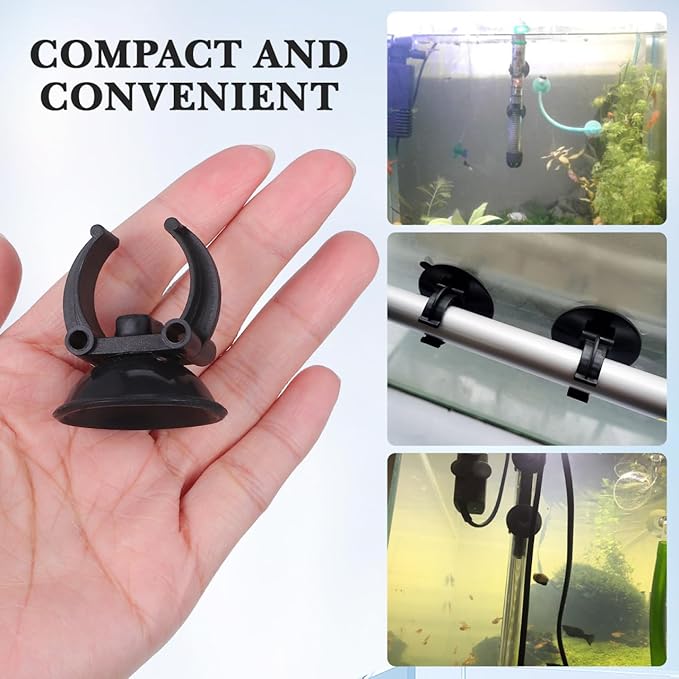 Homoyoyo 10 Pack Aquarium Heater Suction Cups 1.3" Suction Base with 0.95" Clips Heavy Duty Heating Rod Holder for 1" Standard Tubes PVC Pipes Rain Bars Black