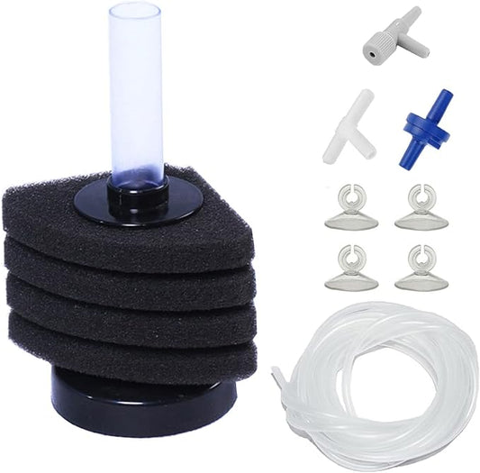 AQUANEAT Aquarium Corner Sponge Filter, for Breeding Shrimp Nano Fish Tanks with Airline Tubing, Valves and Suction Cups, up to 10Gal