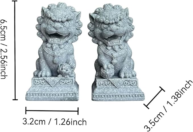 livelyfish Asian Fu Foo Dogs Statues Mini Pair of Two Guardian Lion Sandstone Figurine Pets Fish Tank Aquarium Landscape Ornaments Accessories Feng Shui Decorations (G)