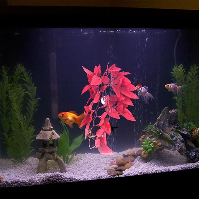 iplusmile Reptile Artificial Hanging Silk Plants with Suction Cup, Terrarium Tank Fake Plants Habitat Decorations for Indoor Bearded Dragon Hermit Crab Lizard Snake Geckos, Red