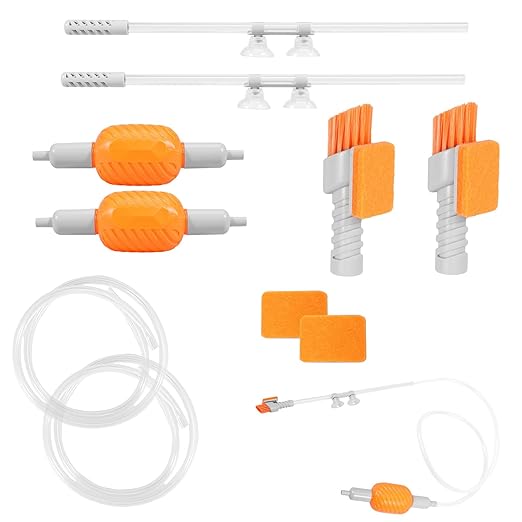 2 Pcs Aquarium Vacuum Gravel Cleaner, Siphon Fish Tank Cleaner Siphon Pump Water Change Fish Tank Accessories Hand with Long Hose and Cleaning Brush Pad, for Small Fish Tanks Aquarium Water Changing