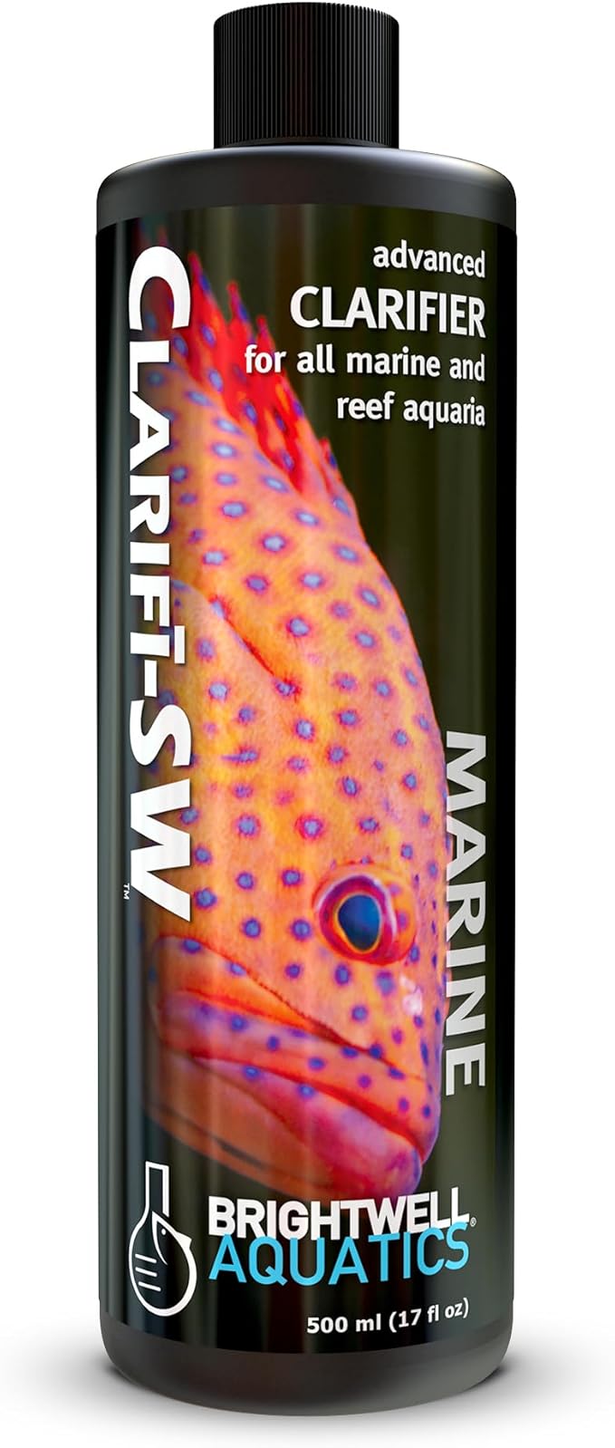 Brightwell Aquatics Clarifī-SW Marine Water Clarifier for Saltwater Aquariums Enhances Water Clarity by Removing Cloudiness with Protein Skimming and Mechanical Filtration Compatibility, 500 ml