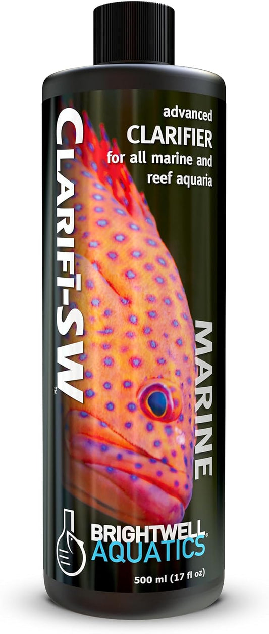 Brightwell Aquatics Clarifī-SW Marine Water Clarifier for Saltwater Aquariums Enhances Water Clarity by Removing Cloudiness with Protein Skimming and Mechanical Filtration Compatibility, 500 ml