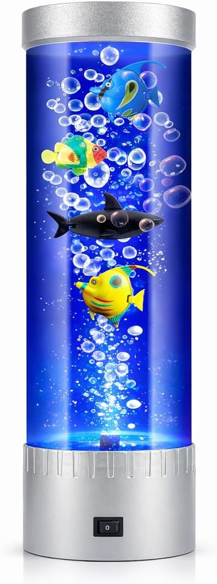 Bubble Color-Changing LED Fish Lamp with Lifelike Swimming Effect - Relaxing Home Décor with Mesmerizing Aquatic Ambiance, Silver, RR-2402