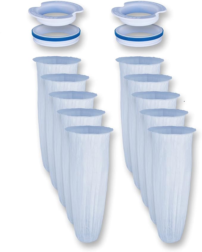 Disposable Filter Socks, Replaces Standard 4" Felt Socks, Freshwater and Saltwater Compatible, Starter Kit Includes 2ea Flange Assemblies & 10ea Filter Elements