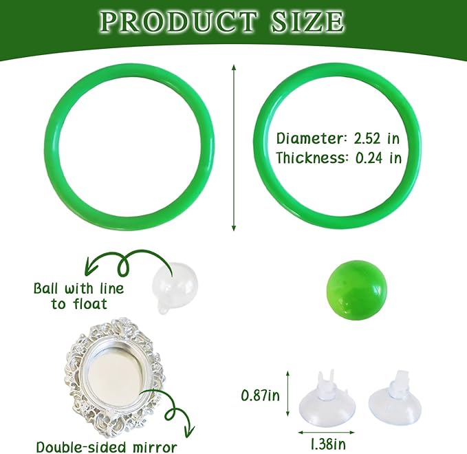 Betta Fish Enrichment Toys Ring and Mirror Floating Exercise Mirrors and Training Ring Floating Mirrors Aquarium with Feeding Rings Aquarium Accessories with Suction-Cup (Green)
