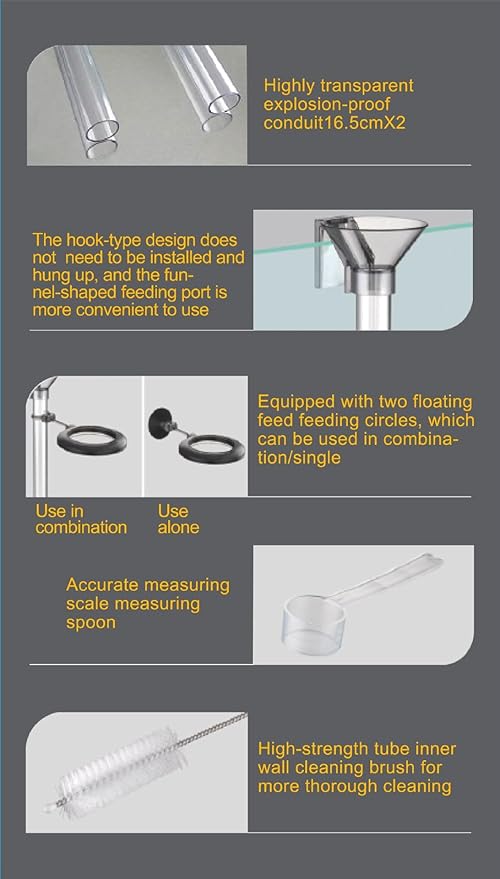 Shrimp Feeder & Fish Feeder – Aquarium Fish Feeding Dish & Tube, Automatic Fish Feeder with Dual Floating Ring Design for Betta Fish Tanks & Accessories