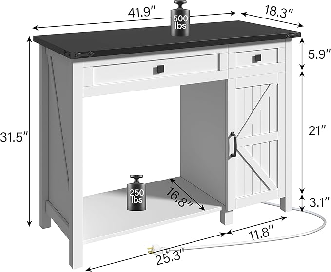 kepptory 40 Gallon Fish Tank Stand with Power Outlets, Farmhouse Decorative Aquarium Stand Furniture with Adjustable Shelves and Drawer, Reptile Turtle Tank Stand with Cabinet Storage (White, 30-40GL)