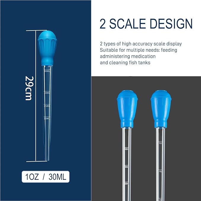 Aquarium Feeder Pipette with Dual Scale & Safe Rubber Tip, Multi-Function Fish Tank Siphon for Cleaning, Feeding and Water Changing - 11.42 Inch