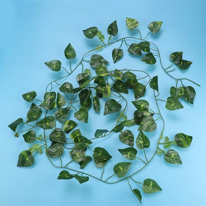 Zerodis Vine, 6.89ft Artificial Fake Vine Hanging Plant Decor Terrarium Plants Rainforest Landscape for Reptiles and Amphibians(Scindapsus Leaves)