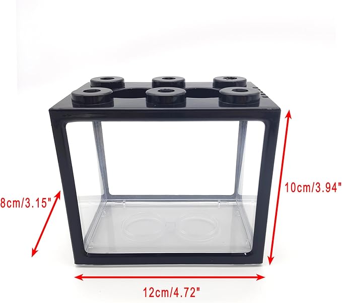 0.25 Gal Black Desktop Aquarium Kit with Aquarium Gravel & Resin Decorations, Cube Mini Fish Tank, Stackable Desktop Fishbowl for Sea Monkeys & Aquarium Landscape Enthusiasts