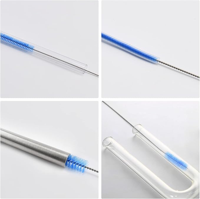 Flexible Drain Brush Cleaner Kit – 5ft Long Elastic Double Head Nylon Cleaning Brush + 3pcs 10inch Straw Brushes for Aquarium Water Filter Pipe Hose Air Tube Fish Tank Tub Sinks Glass Vase
