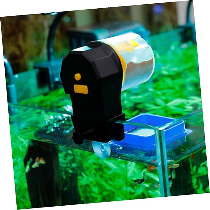 VILLCASE Automatic Fish Feeder for Aquarium and Goldfish Tank Adjustable Timer Fish Tank Feeder Feeding Device Yellow Plastic for Vacation Use