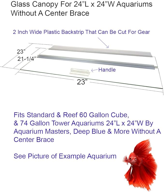 Glass Canopy for Aquariums with and Without Center Braces, 5 Gallon to 200 Gallon Aquariums (Tank Without Center Brace, 24" L x 24" W)