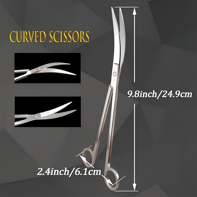 Long Aquarium Scissors for Plants 9.8 inches, Aquascaping Scissors Curved, Aquarium Plant Trimmer, Aquascape Tools, Terrarium Tools for Plants