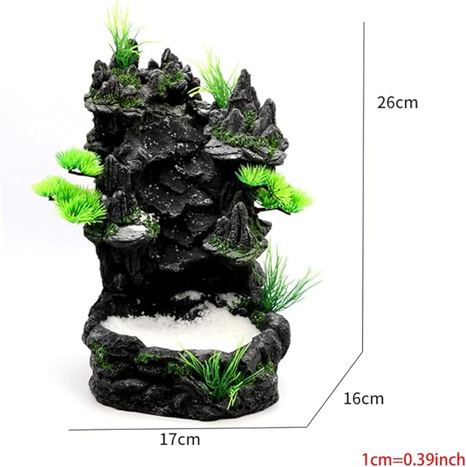 Mountain View Decor Rockery Landscape Rock Ornament with Trees Sand Waterfall Fish for Tank Decoration No Fade Easy to C Sand Waterfall Aquarium