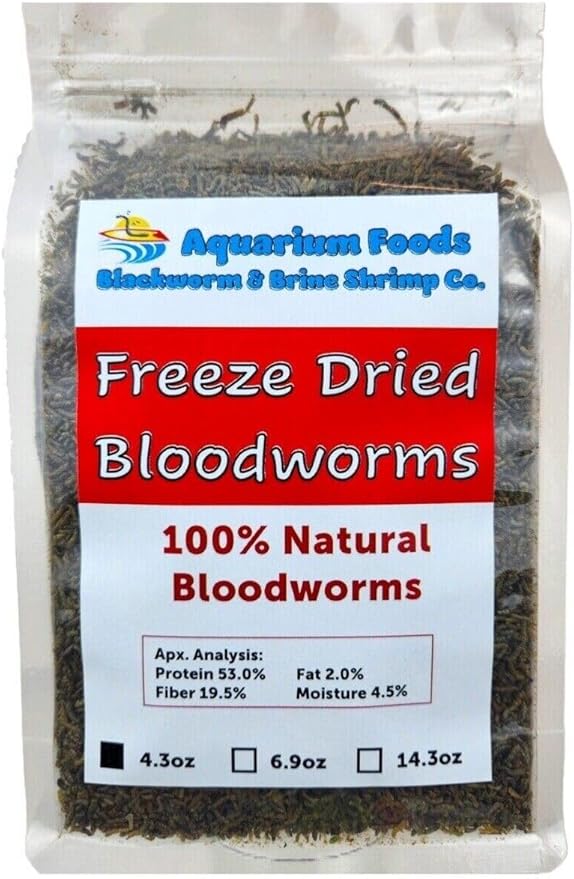 Bloodworms, Grade A Floating Freeze Dried Bloodworms for All Tropical Fish, Cichlids, Discus, Tetras, Goldfish, Bettas, Angel Fish, Marine Fish, Carnivorous Plants - 6.9oz Clear Bag
