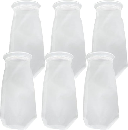 AQUA KT Aquarium 200um Micro Nylon Filter Sock Bag 4 Inch Ring Diameter 10 Inch Length for Fish Tank Filter System, Pack of 6