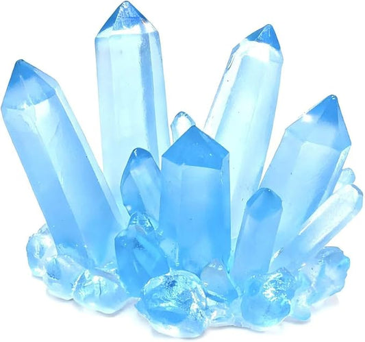 Small Fish Tank Decor Artificial Crystals Aquarium Betta Fish Tank Decorations Mini Crystal Ornaments Resin Accessories (Light Blue)