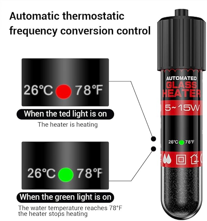 DONGKER Small Aquarium Heater,5W/10W/15W Mini Fish Tank Heater Constant Temperature 78℉(26℃) with Overheating Protection for 1-2 Gal Tanks