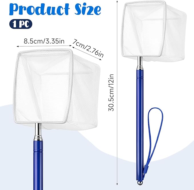 3 Inch Fine Mesh Shrimp Net, Tiny Fish Net for Shrimp Baby, Long Handle Small Fishes Tank Tool for Bettas, Extendable Stainless Steel Handle, Small Tank & Pond Cleaning Nets