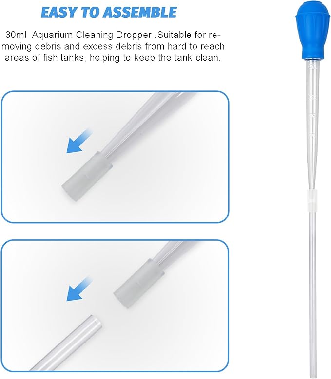 Aquarium Cleaning Dropper, 30ml Aquarium Cleaning Waste Remover, Aquarium Gravel Cleaning Straw, Blue