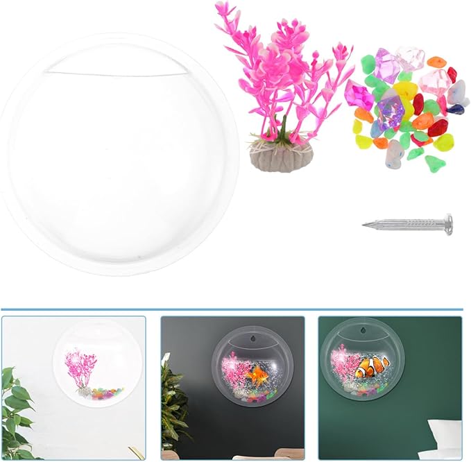 SEWACC Wall Mounted Acrylic Fish Tank 17cm Hanging Aquarium Bowl for Home Decor with Nail Installation, Suitable for Betta and Small Aquatic Pets Random Color