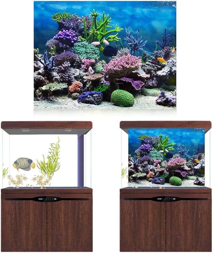 Aquarium Fish Tank Poster Underwater Marine Coral Background Poster Thicken PVC Adhesive Fish Tank Backdrop Static Cling(122 * 61cm)