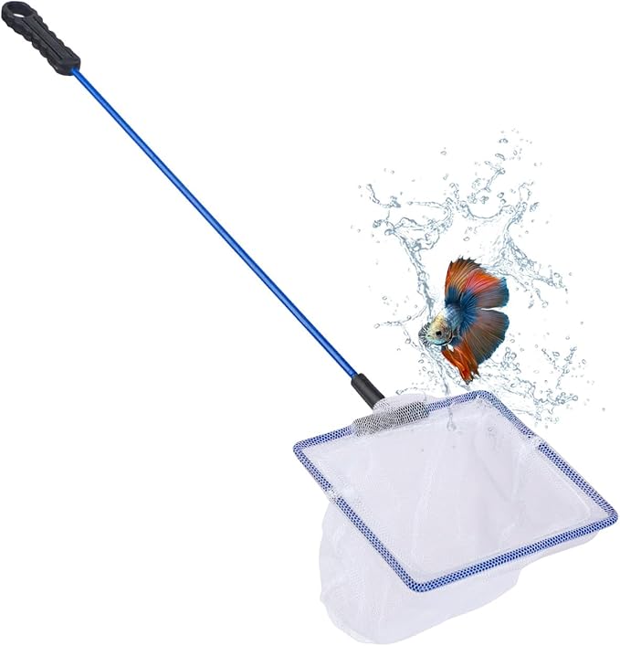 Pawfly Fish Net for Fish Tank, Fish Tank Net, Aquarium Net with Metal Handle and Plastic Mesh, Small Fish Net Minnow Net for Small Ponds, Freshwater and Saltwater, 3.8" x 3.3"