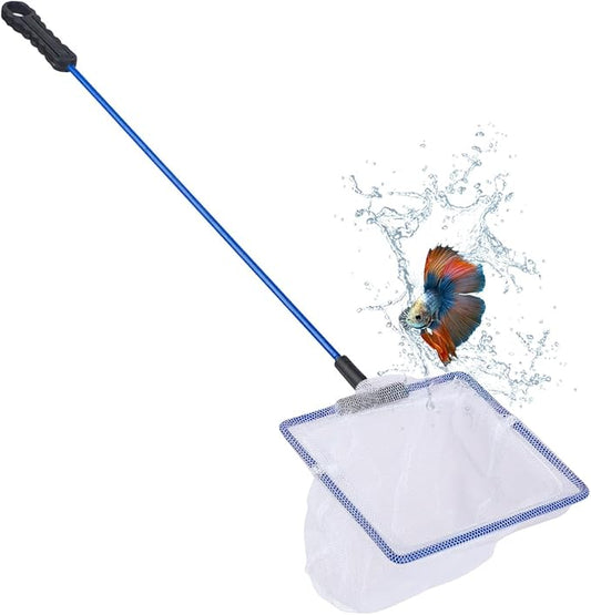 Pawfly Fish Net for Fish Tank, Fish Tank Net, Aquarium Net with Metal Handle and Plastic Mesh, Small Fish Net Minnow Net for Small Ponds, Freshwater and Saltwater, 3.8" x 3.3"
