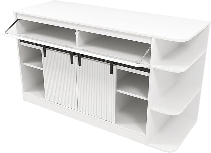 55-75 Gallon Fish Tank Stand with LED Light & Power Outlet, 55.1" Heavy Duty Aquarium Stand with Sliding Fluted Doors, Shelves and Cabinets for Turtle Tank/Reptile Terrarium, 1200LBS Capacity, White